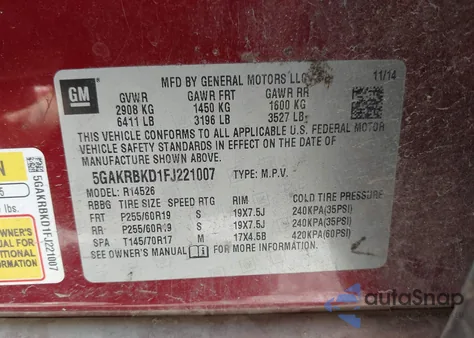 2015 Buick Enclave Leather from USA, damaged, VIN 5GAKRBKD1FJ221007